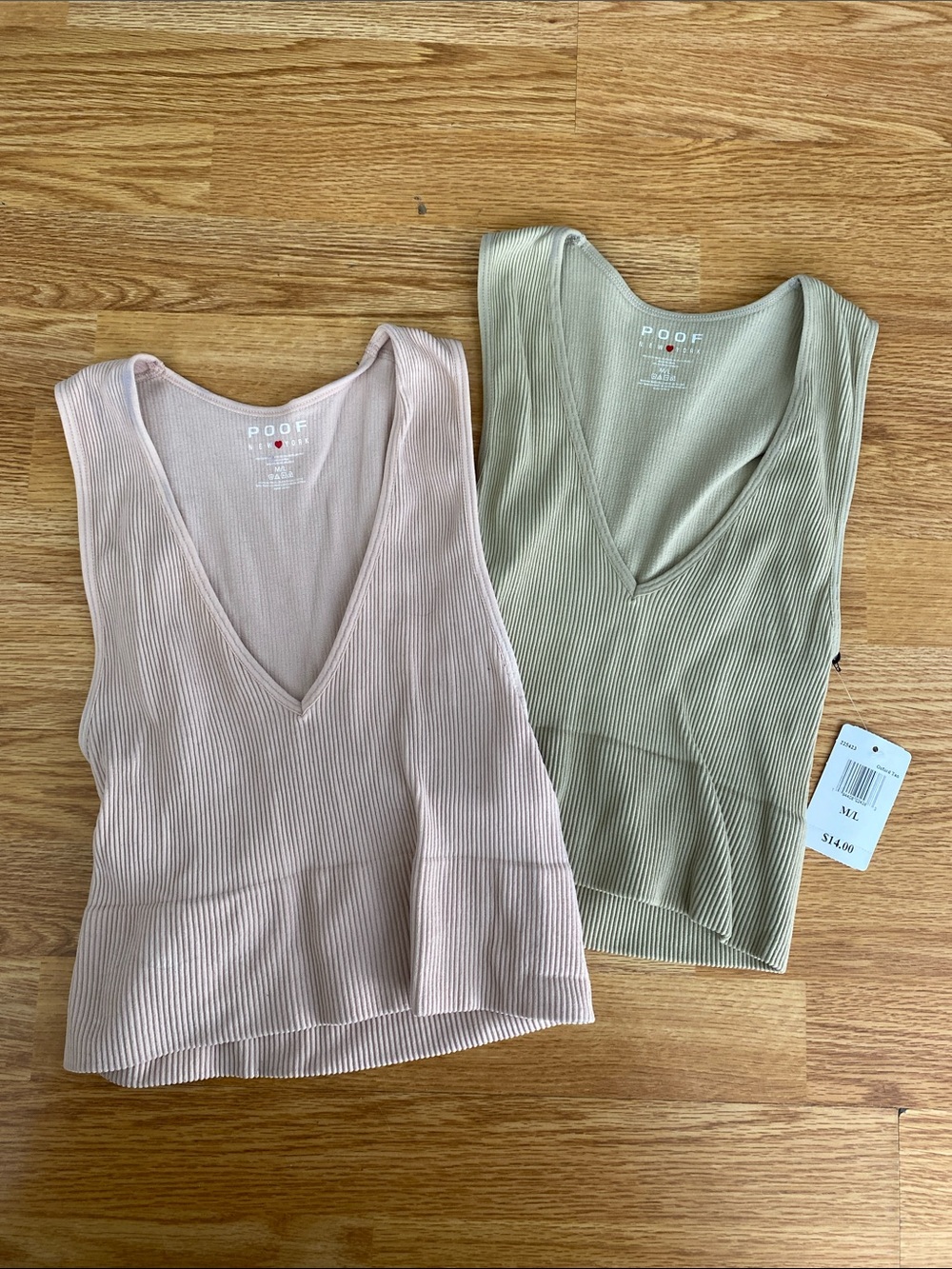 Poof! Ribbed V-Neck Tank Tops - Blush & Tan
